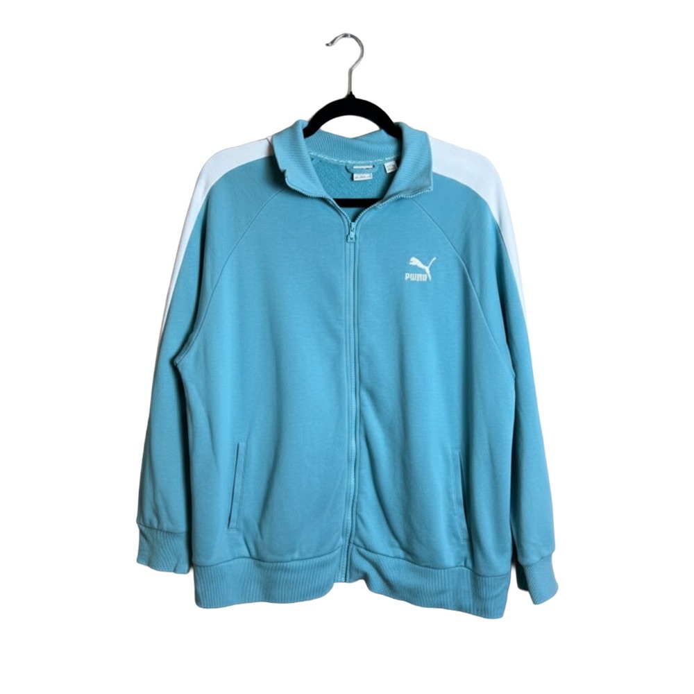 Puma Track Jacket Athleisure Streetwear Teal Blue Women's 1X Plus Full Zip